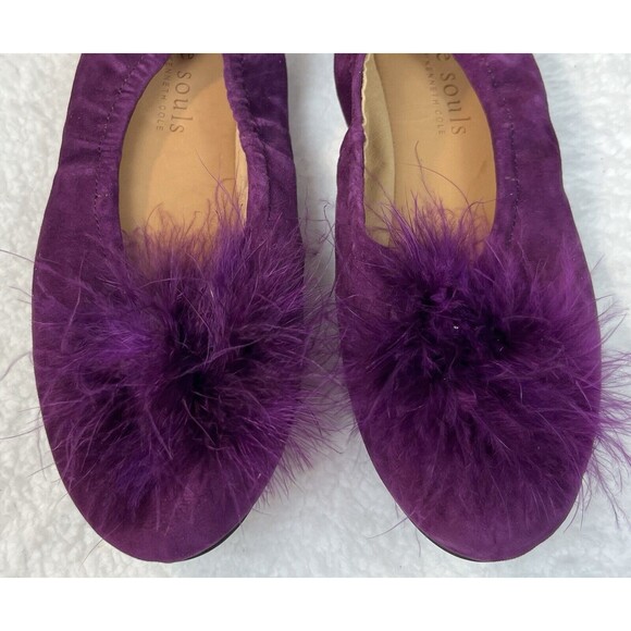 Gentle Souls by Kenneth Cole Ballet Flat Portia Pom Pom Sz 7.5 M Eggplant Suede - Picture 2 of 8